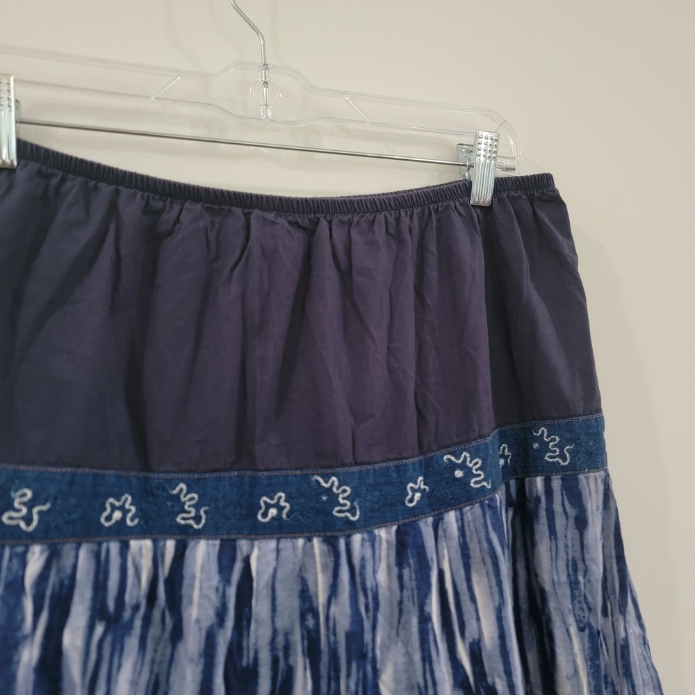 Vintage Womens Maxi Skirt Size 14 Blue Tiered Boho Indie Artsy Floral Tie Dye - Picture 4 of 6